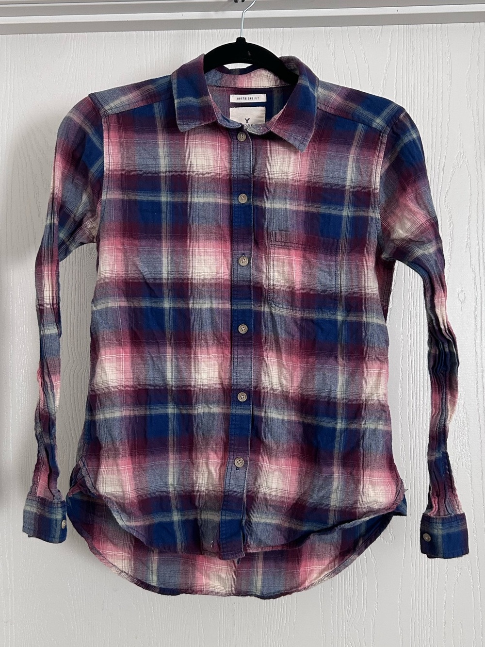 American Eagle Outfitters | Blue & Pink Plaid Button-Up Shirt | Size XS